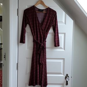 Brown and blue faux wrap dress, size small